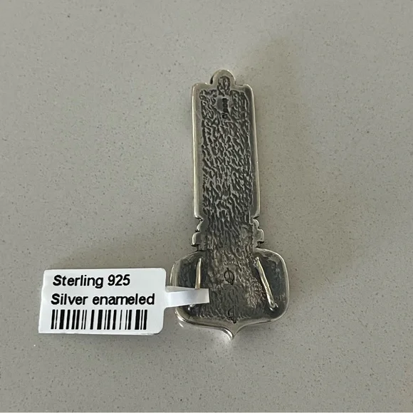 Unique pink & green enameled sterling silver 925 pendant - Picture 9 of 10